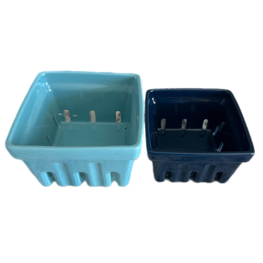 Katie Kime Ceramic Porcelain, Kitchen Decor Set of 2 Pint Crates Berry Colanders